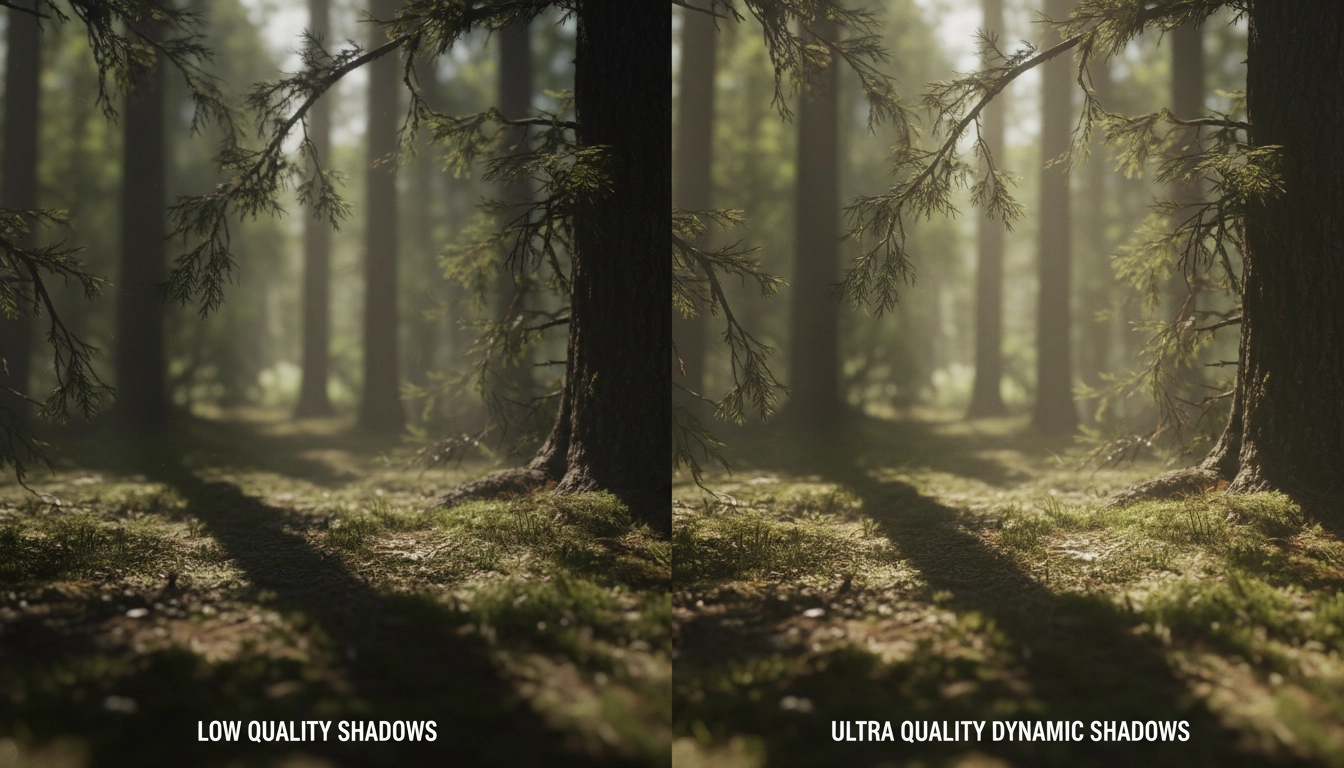 Comparaison visuelle de la qualité des ombres dans un jeu selon les réglages graphiques utilisés