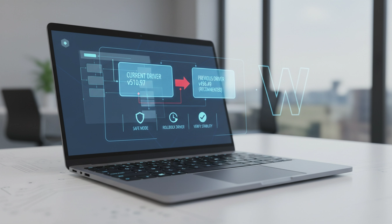 Écran Windows 11 montrant le gestionnaire de périphériques pour revenir à une ancienne version de pilote graphique