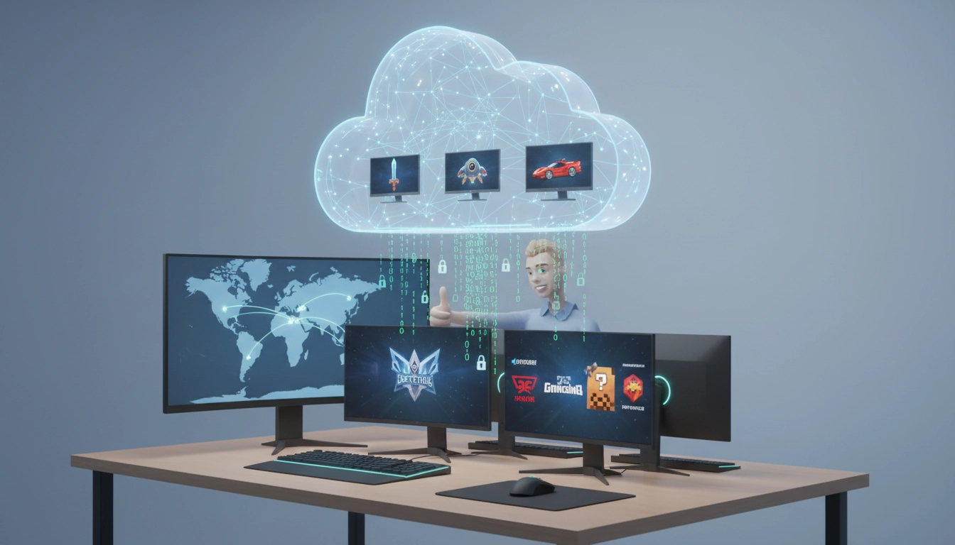 Interface moderne de synchronisation illustrant une sauvegarde jeux pc cloud réussie