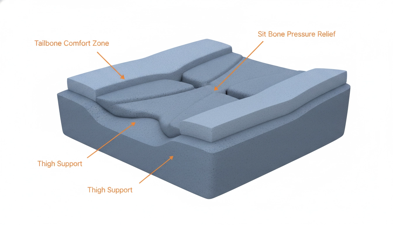Vue en coupe technique de la mousse haute densité d'une assise de fauteuil pour gamer.