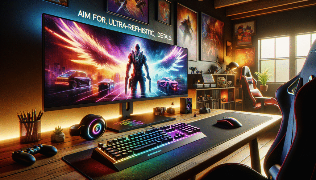 Éclairage RGB vibrant dans un setup gaming immersif avec accessoires.