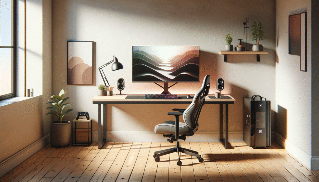 Découvrez un setup gaming minimaliste avec un bureau épuré et un tapis XXL, alliant style et fonctionnalité.