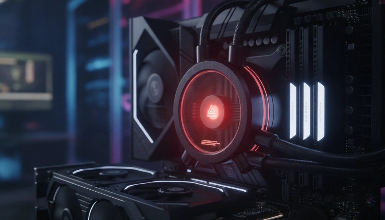 Gros plan sur une pompe de watercooling défectueuse montrant les signes défaillance panne refroidissement liquide aio reconnaître.