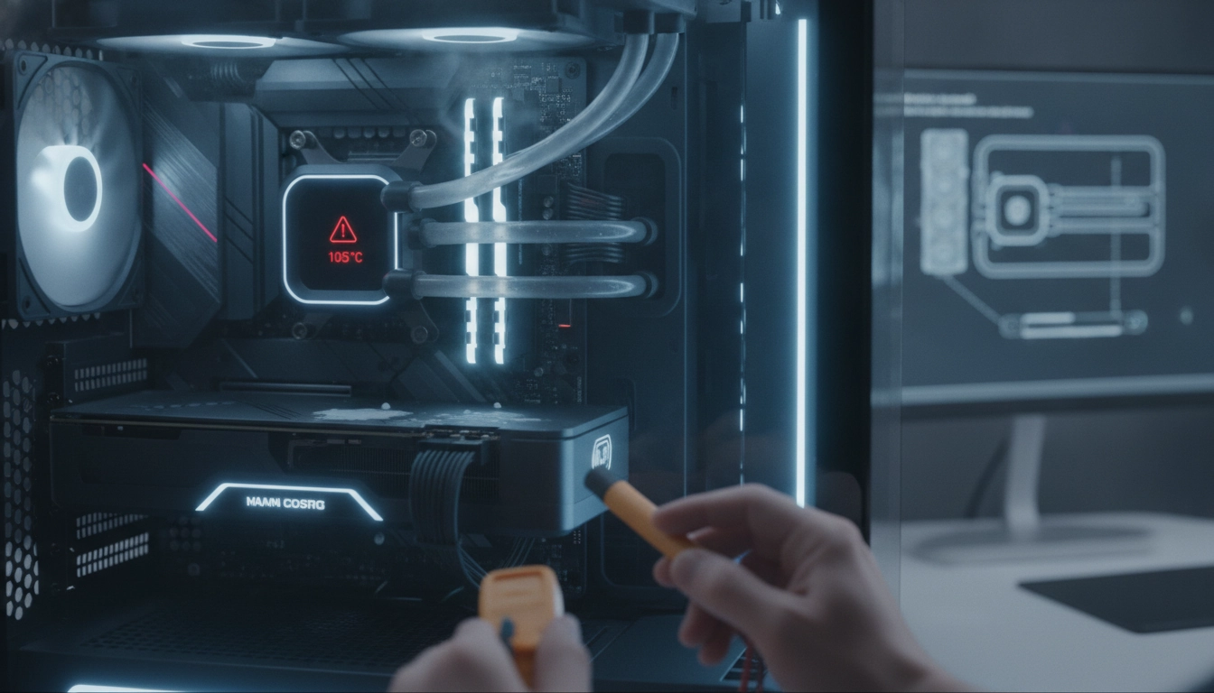 Processeur en surchauffe illustrant les signes défaillance panne refroidissement liquide aio reconnaître.