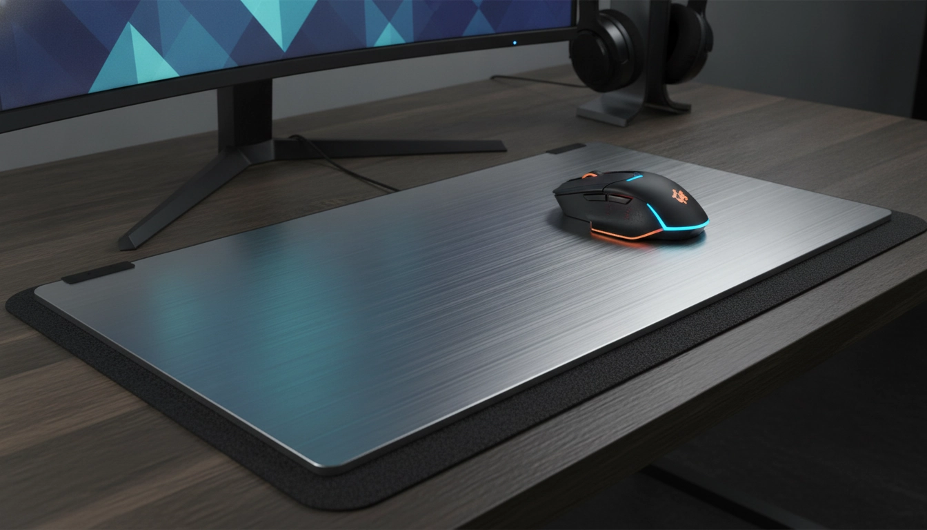 Setup gamer avec un tapis de souris en aluminium