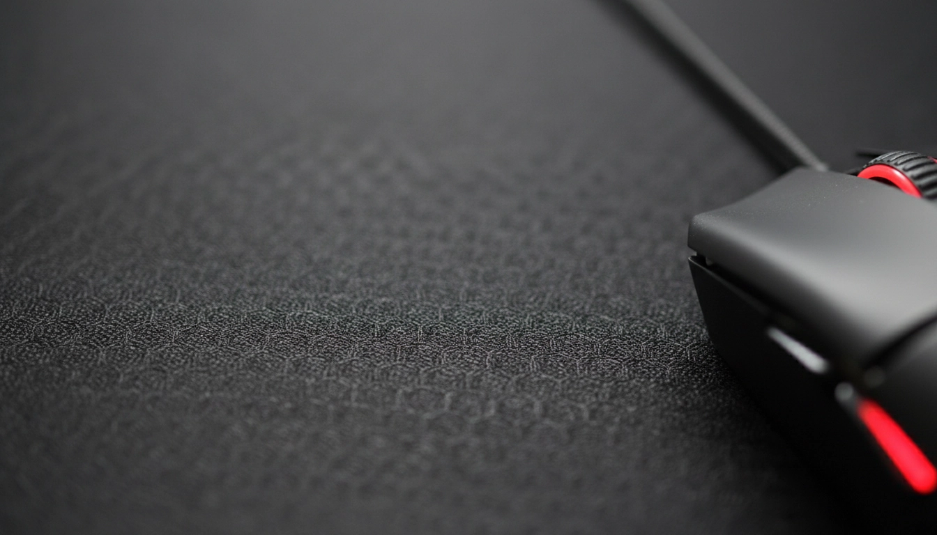 Gros plan sur la texture micro-tissée d'un tapis gaming de haute qualité