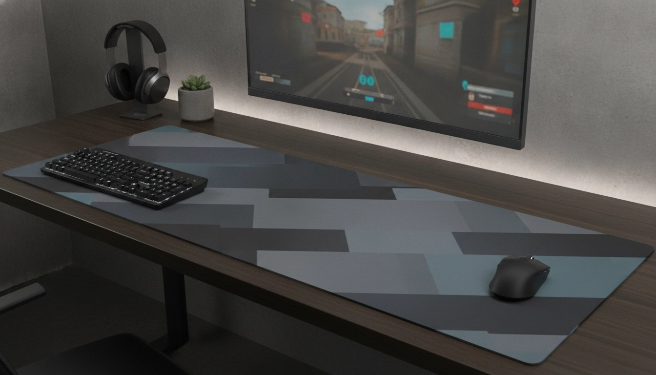 Illustration détaillée du positionnement tapis souris XXL sensibilité souris basse DPI sur un bureau gamer.