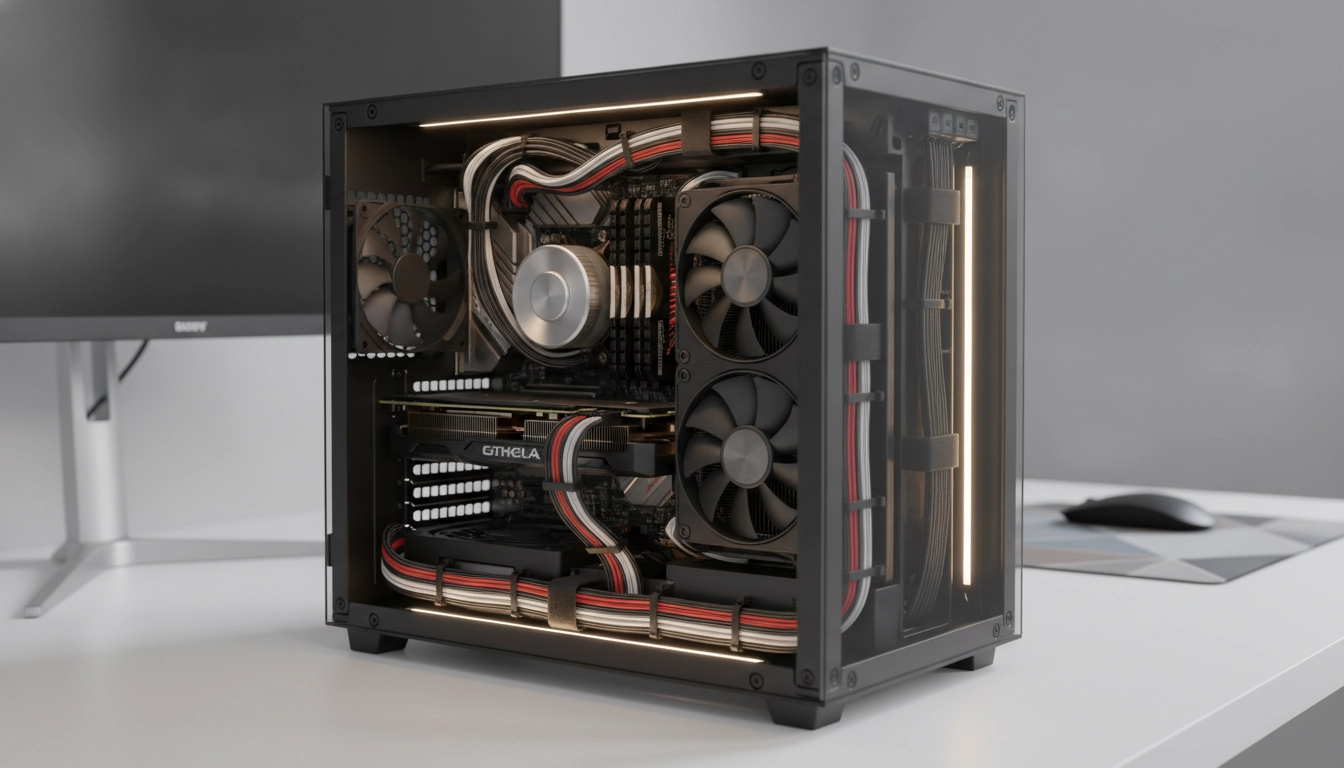 Un PC Mini-ITX parfaitement rangé utilisant des techniques gestion câbles pc mini-itx professionnelles.