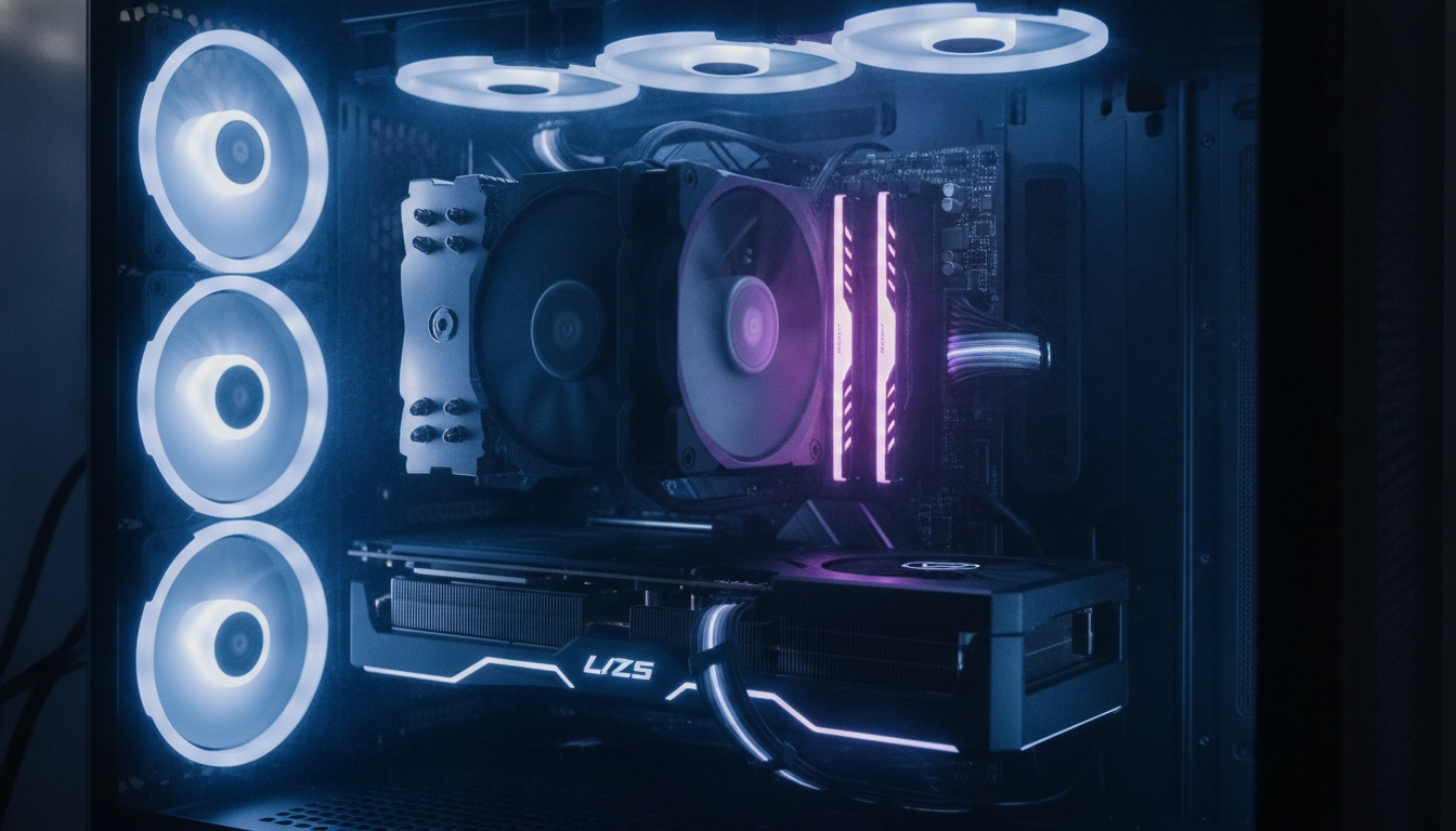 Intérieur d'un ordinateur bien ventilé pour maintenir les températures idéales pc gaming pleine charge.
