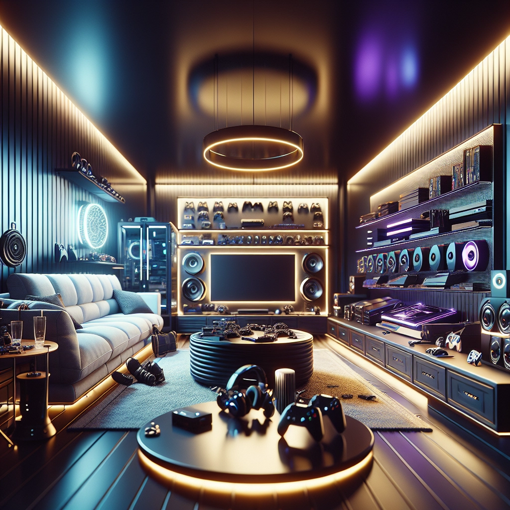 Bureau gamer moderne avec éclairage ambiant, double écran et gestion des câbles soignée