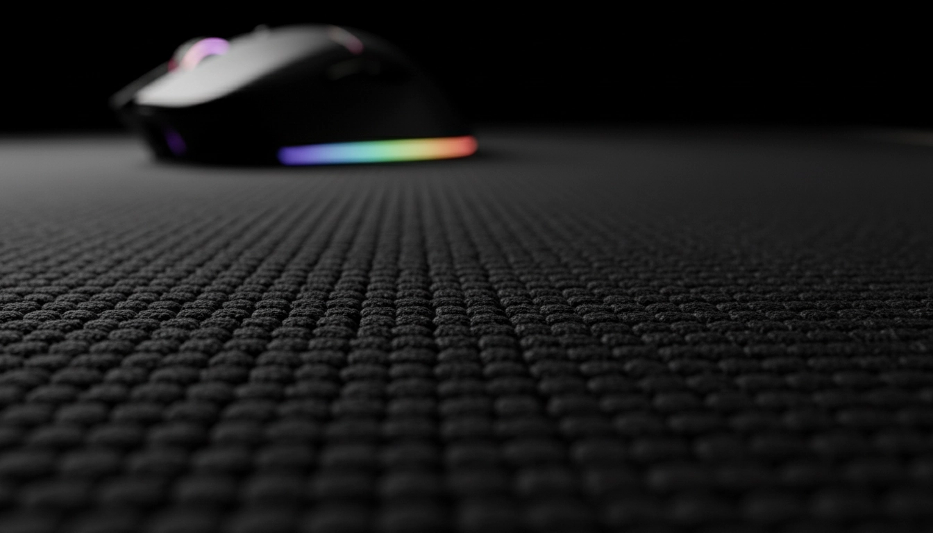 Gros plan sur un tissu microfibre tapis gaming glisse précision sous une souris performante