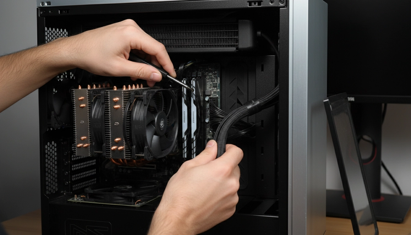 Un technicien effectue les vérifications avant premier démarrage pc sur le système de refroidissement.