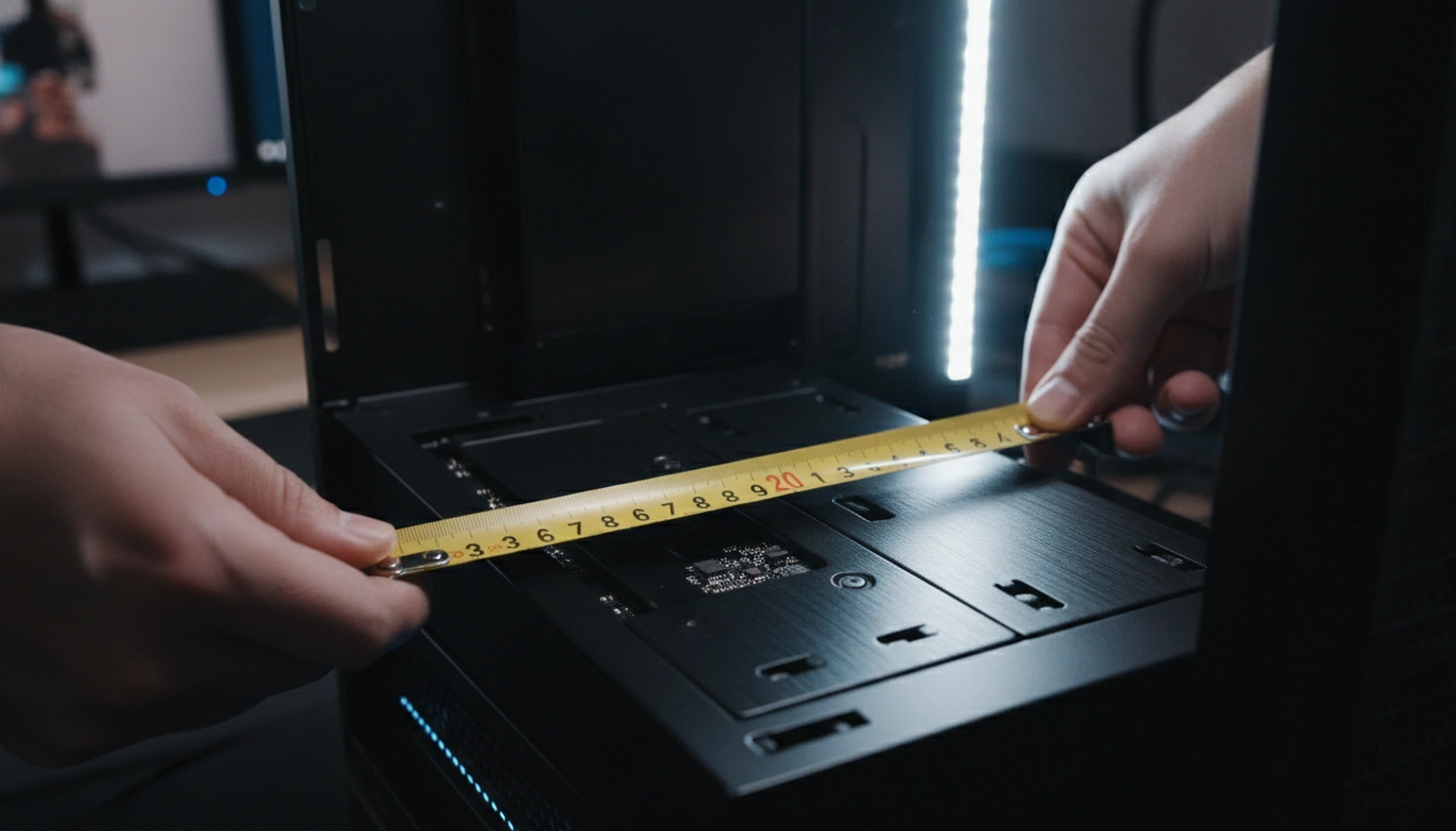 Mesure de l'espace interne d'un boîtier d'ordinateur pour anticiper la taille de la carte graphique