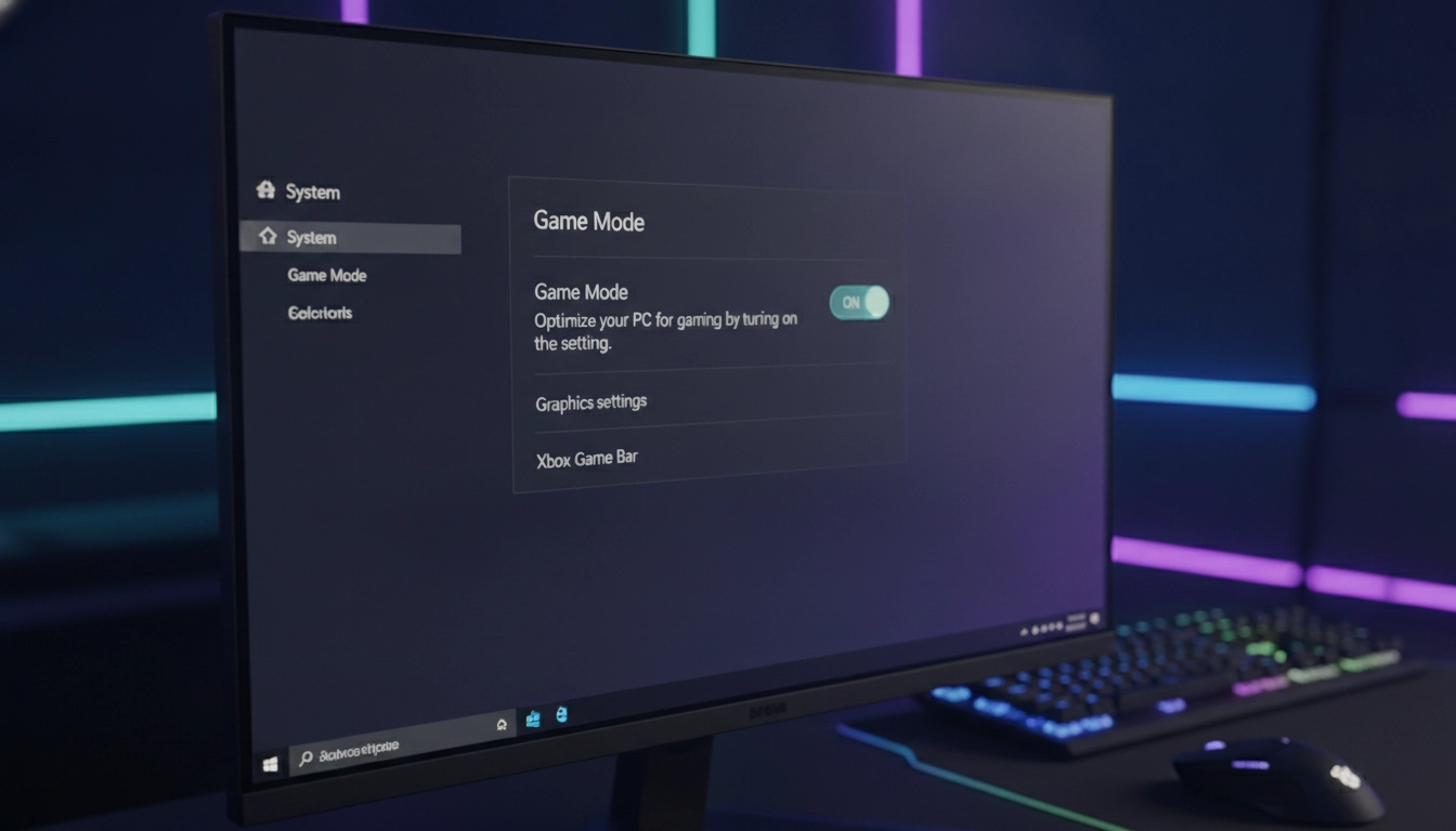 Tutoriel visuel pour windows 11 gaming mode activer sur un écran d'ordinateur.
